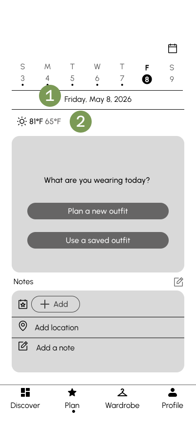 New mid-fi landing screen with persistent calendar and weather chip