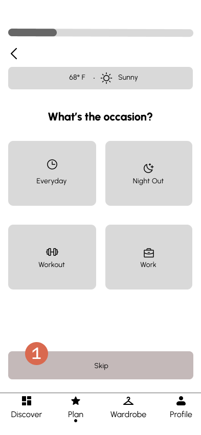 Old mid-fi occasion screen with Skip option